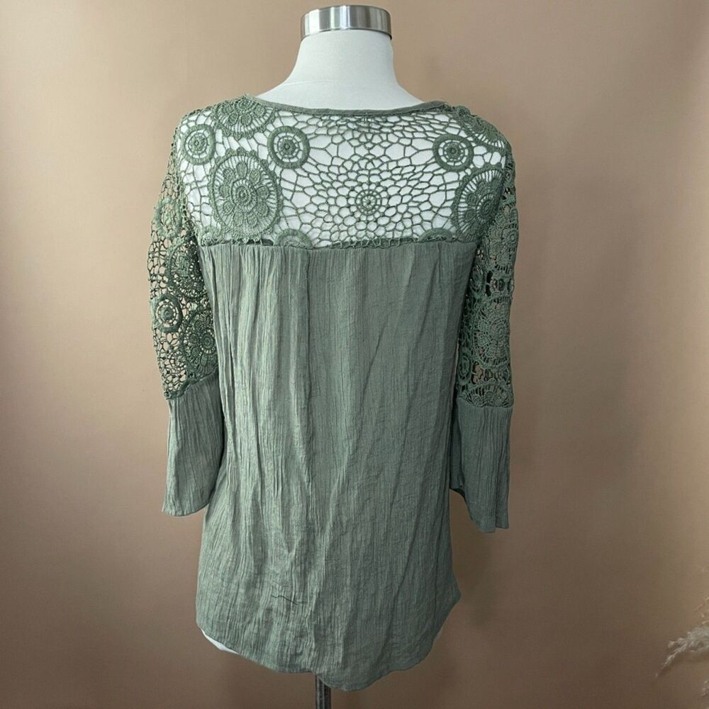 Indigo Rose Womens S Olive Green Crochet Lace Boho Tunic Blouse Top